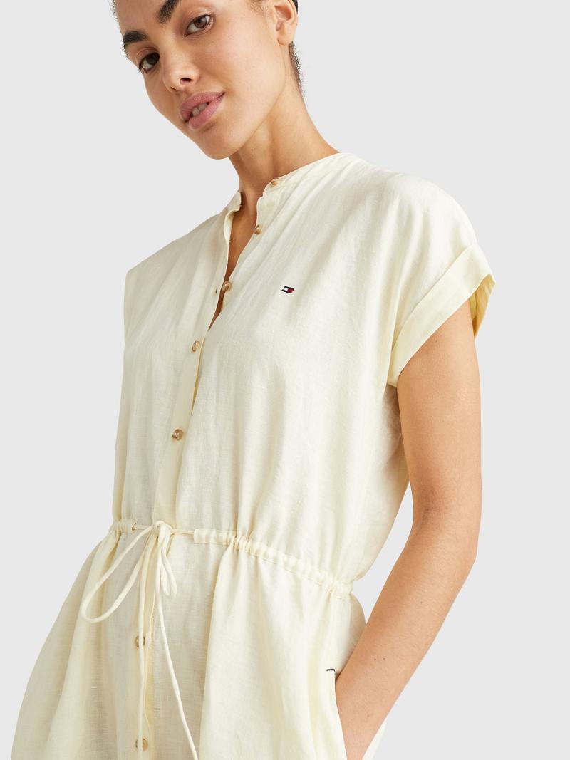 Női Tommy Hilfiger Linen Midi Shirtdress Dresses Sárga | HU 100JPQ